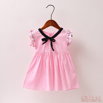 【外貿(mào)2017新款女童連衣裙飛袖童裙純色棉麻蝴蝶結(jié)公主裙廠家直銷】南潯浩仔服飾商店 - 產(chǎn)品庫